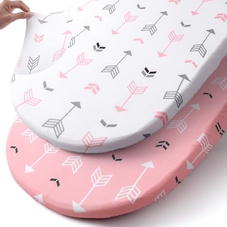 Stretch Fitted Bassinet Sheet Set BROLEX 2 Pack Cradle Sheets for Bassinet PadMattress,Unisex Boys Girls,Ultra Soft,Pink Arrow