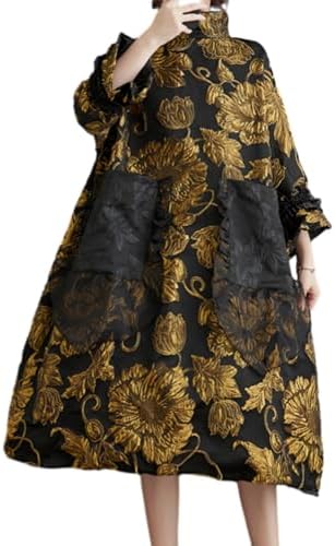 ellazhu Womens Printed Patchwork Mock Neck Flared Cuffs Dress GZ94 A