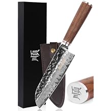 YOUSUNLONG Santoku Knives 7 inch Professional Chef Knife Asian knife Japanese Hammered Damascus Steel Natural Walnut Wooden Handle