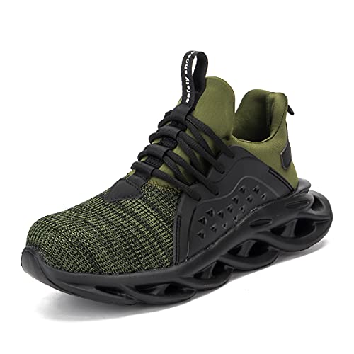 Work Shoes Men Women Breathable Steel Toe Cap Industrial Trainers Lightweight Construction Sneakers Sport Shoes Green Size 6