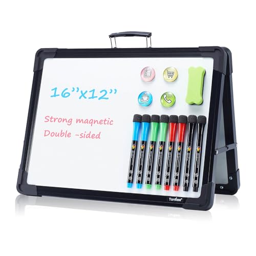 Small Dry Erase White Board TANKEE Magnetic Desktop Foldable Whiteboard Portable Mini Easel Double Sided on Table Top with Holder for Drawing, Teacher Instruction, Memo Board