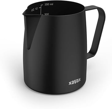 Xavax Milk Jug, 350 ml (Stainless Steel Milk Jug, Milk Jug for Frothing Milk, Milk Jug, Pitcher, Barista Accessories, Coffee Accessories, Milk Foam Jug, Barista Milk Jug) Matte Black