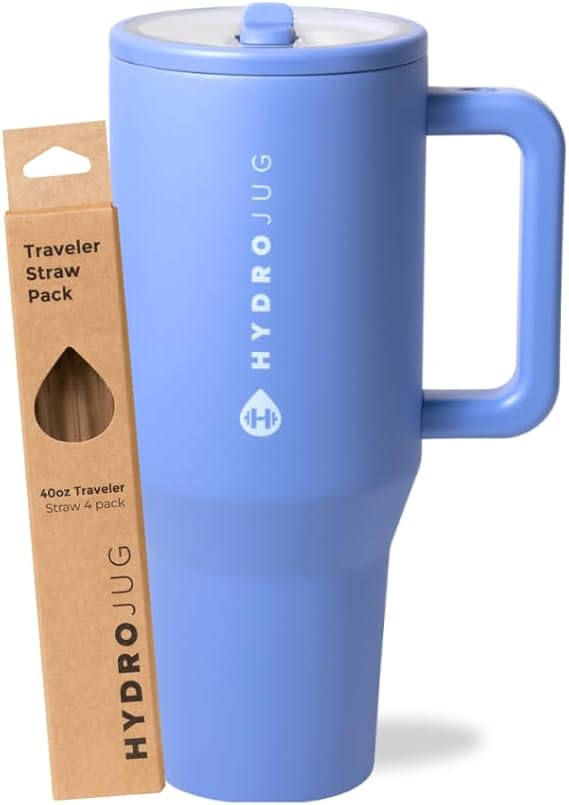 HydroJug Light Blue 40oz Traveler + Replacement Straws