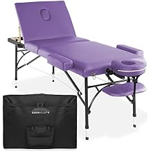 Saloniture Professional Portable Lightweight Tri-Fold Massage Table with Aluminum Legs - Includes Headrest, Face Cradle, Armrests and Carrying Case, Lavender
