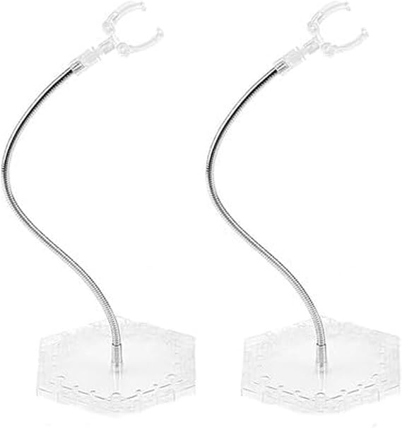 2PCS Transparent Display Stand for Action Figures Adjustable Metal Arm, Rectangular Plastic Pedestal, Works with 6-Inch Collectibles