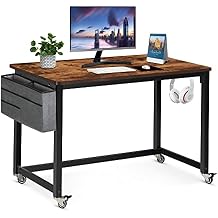 Spurgehom Rolling Computer Desk with 4 Smooth Wheels, Simple Style Mobile Writing Desk Home Office Study Table Movable Workstation with Metal Frame... (Brown, 39")
