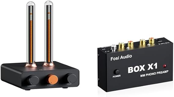 Fosi Audio Box X1 Phono Preamp for MM Turntable Mini Stereo Audio Hi-Fi Phonograph and Music Visualizer, Sound Pickup Spectrum Analyzer, Vintage Tube RGB Ambient Light