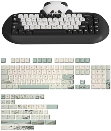 YUNZII C68 Panda Wireless Mechanical Gaming Keyboard(Panda Switch,Black),Spring Tea Keycap Cherry(Cherry Profile, Spring Tea)