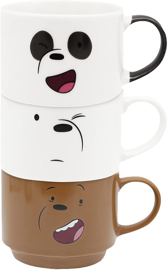 MINISO We Bare Bears Ceramic Coffee Mug Set 3pcs 8.6oz Porcelain Stackable Coffee Cups Tea Cup for Office and Home, Dishwasher and Microwave Safe