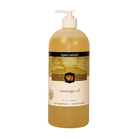 Organic Naturals Massage Oil by Lotus Touch - 100% Certified Organic - High Glide, Easy Workability - Pure Flax Seed, Olive Oil, Jojoba Oil, Shea Butter, Vitamin E Nourish and Protect Skin - 32 oz.