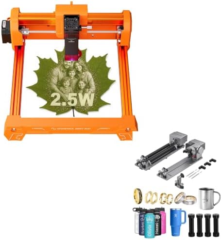 ATOMSTACK Swift Mini 2.5W Laser Engraver with R8 Pro Rotary Roller, 100% Pre-Assembled Laser Cutter, 10000mm/min High Speed Irregular Cylinder Engraving Bed Kit, Orange