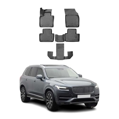 OMAC Floor Mats for Volvo XC90 2016-2025 Car Mats All Weather 3D Custom Fit Rubber Mat Waterproof Odorless TPE Floor Liners Laser Measured Non-Slip Black