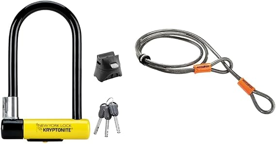 Kryptonite New York Standard Lock with Flex Frame U-Bracket - Yellow, Standard Shackle & loop cable Krypto Flex 213cmx10mm, grey