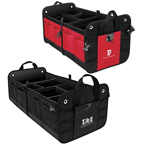 TRUNKCRATEPRO Save 15 per cent off bundle of 2 collapsible portable multi compartments trunk organizer 1 XL Black and 1 regular red organizer