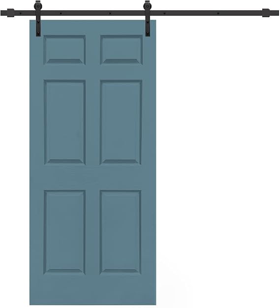 36 in. x 80 in. Dignity Blue Painted Composite MDF 6 Panel Interior Sliding Barn Door with Hardware Kit