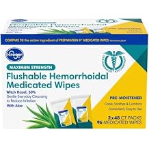 Kroger Maximum Strength Flushable Hemorrhoidal Wipes with Witch Hazel for Skin Irritation Relief - 96 Count (Pack of 2)