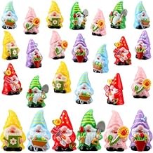 Yaomiao 60 Pcs Mini Spring Gnomes Figurines Spring Miniature Resin Gnomes Decorations Sunflower Tulips Flowers Pots Mini Resin Gnome for Table Landscape Tiered Tray Decor