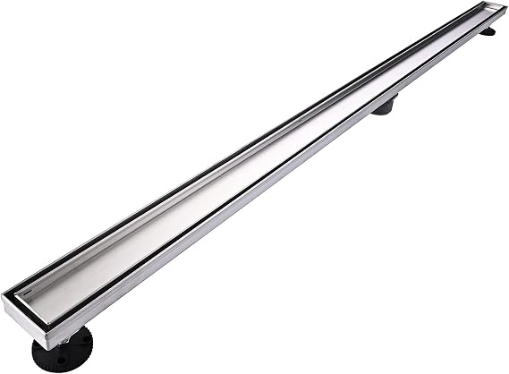 AVSIILE Linear Shower Floor Drain, 60 Inch Brushed Nickel 304 Stainless Steel Bathroom Drains Kit, Rectangular Shower Trench Drain with Reversable Tile-in Pattern Drain Cover & Hair Catcher