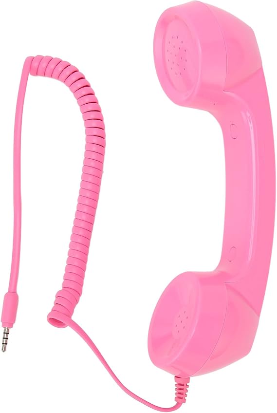 Retro Telephone Handset, 3.5mm Cell Phone Receiver Mic with Volume Control Microphone Speaker Handheld Receiver for Cell Phone 9 Feet Coiled Cord Microphone for Mobile Phones Computers (Pinkcolor)