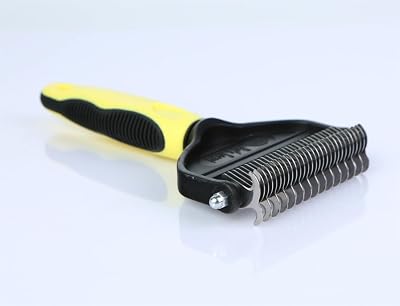 Dematting and Deshedding Comb for Dogs and Cats Grooming Tool - Mat Remover - Safe Detangler for Matted Fur Hair - Double Sided Undercoat Deshedder Brush Yellow, 2915 teeth