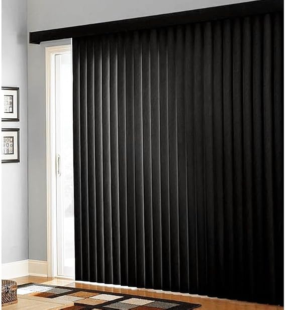 Black Frisco Textured Vinyl Vertical Blinds with 3-1/2" Embossed Vanes 80" Wide x 84" Long Cordless