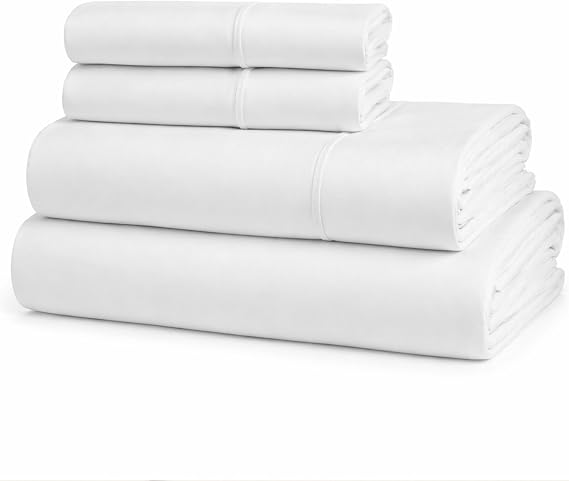 SUPERIOR 1000 Thread Count Egyptian Cotton Sheets, Mattress Sheet Sets, Luxury Bedding, 1 Deep Pocket Fitted Sheet, 1 Flat Sheet, 2 Pillowcases, Solid Embroidered Scroll Bedsheets, Queen, White-White