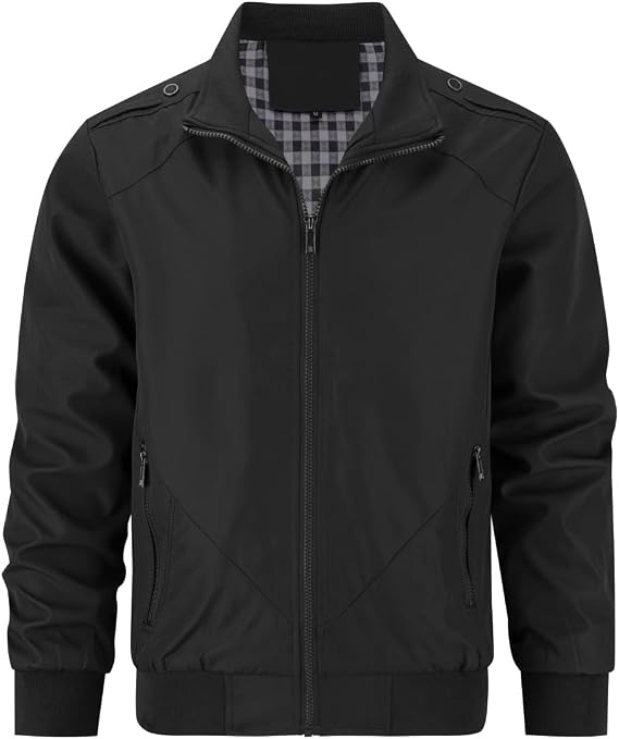 YOUTHUP Men's Lightweight Harrington Jacket Tartan Lined Summer Bomber Coat