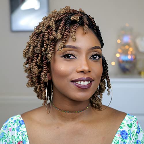 Toyotress Bob Spring Twist Hair - 8 Inch 7 Packs Ombre Brown Blonde Pre-twisted Crochet Hair Spring Twists Crochet Braids, Synthetic Braiding Hair Extensions 8 Inch, OT3027-7P