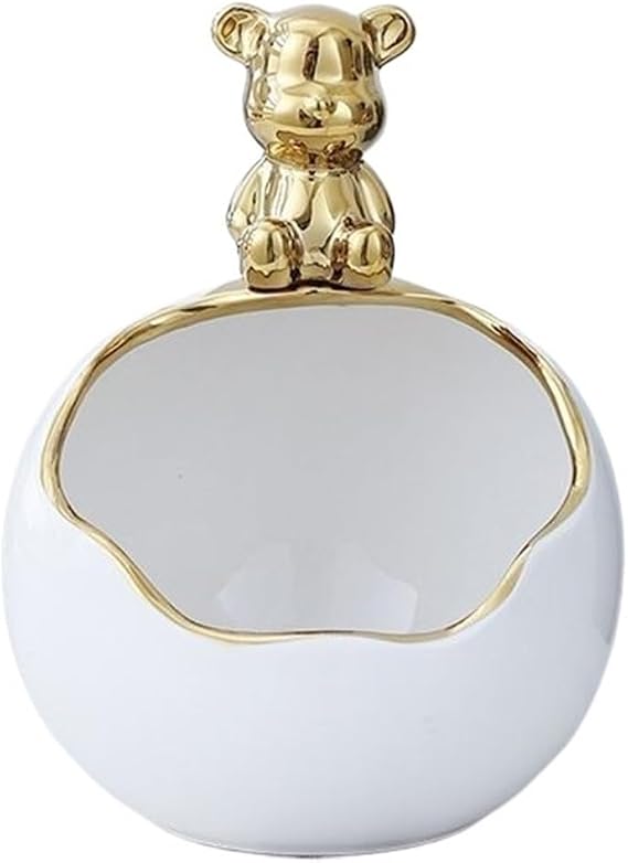 Decoration Bear Tray Figurines Bearbrick Piggy Bank Home Living Room Bedroom Key Storage Decor Ornament Candy Container Animal Statues Fashion(19cmx14cmx14cm Gold)