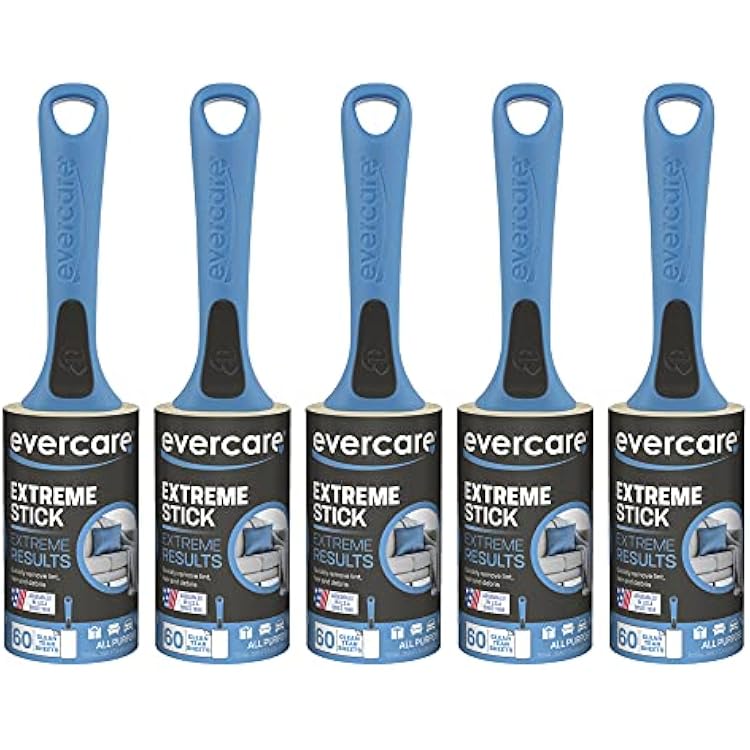 Evercare All Purpose Lint Brush, Value Pack - 5 Rollers 300 Sheets Total, Blue