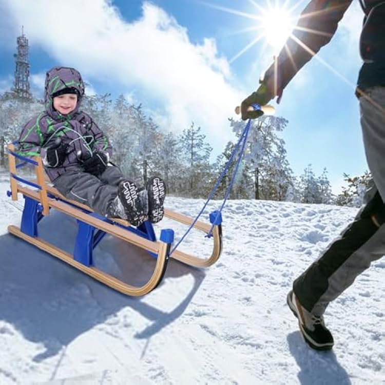Kids Beginner Snow Skis and Poles with Bindings, Low-Resistant Ski Boards for Age 4 and Under, Winter Toddler Skis, Ski Blades Kids Skiing Equipment Wooden Color