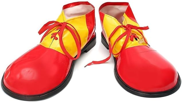 Red and Yellow Glossy Clown Shoes Adult Size 2 Pairs - Perfect Birthday and Halloween Costume Outfit