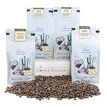 Coffee Masters Whole Bean Coffee Sampler, Jamaican Me Crazy, Vanilla Nut Creme, Caramel Kiss, Highlander Grogg, 48 Ounce