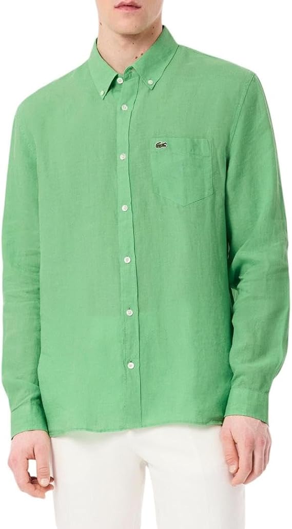 Lacoste Men's Regular Fit Linen Casual Button Down Shirt