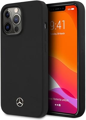 CG MOBILE Mercedes-Benz Phone Case for iPhone 14 Pro Max in Black with Microfiber Interior, Liquid Silicone Smooth & Anti-Scratch Protective Case with Easy Snap-on, Shock Absorption & Signature Logo