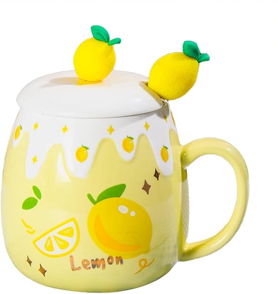 Ceramic Mug Lemon Coffee Cup Water Cup with Lid and Spoon