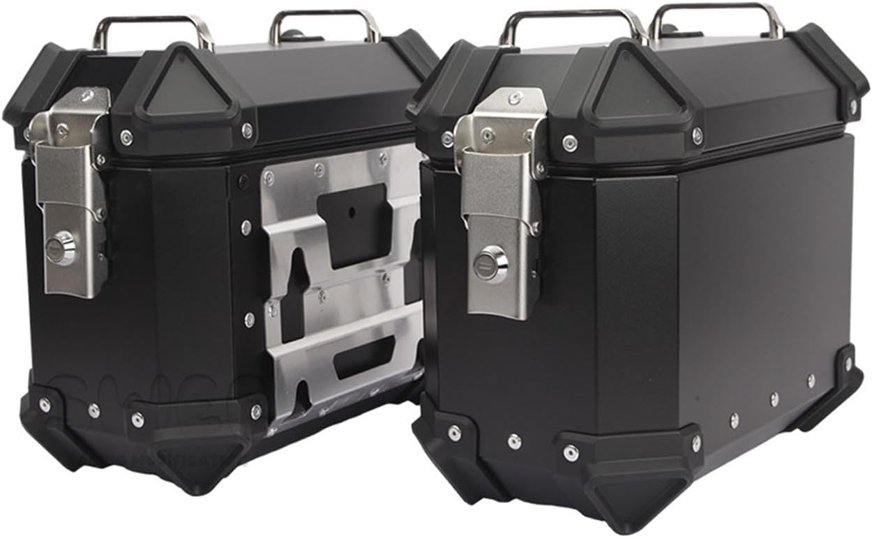 Side Case For Motorcycle 18L, 28L, 35L Side Saddlebag Box Replacement Trunk Lockable Storage Carrier Waterproof Aluminum Motorcycle Saddle Bags BlackSilverBlack,35L
