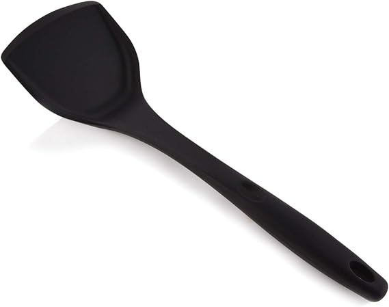 Silicone Wok Turner, Heat Resistant Solid Silicone Stir Fry Spatula for Non Stick Cookware (Black)