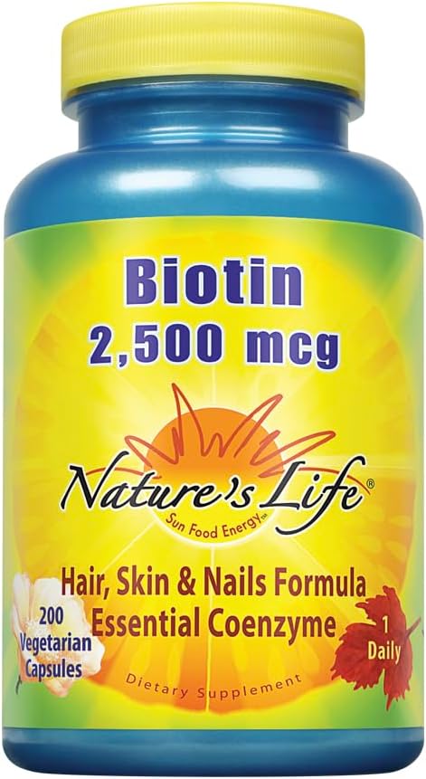 Nature's Life Biotin 2500mcg | Healthy Hair, Skin, Nail & Metabolism Support | Non-GMO | 200 Vegetable Capsules