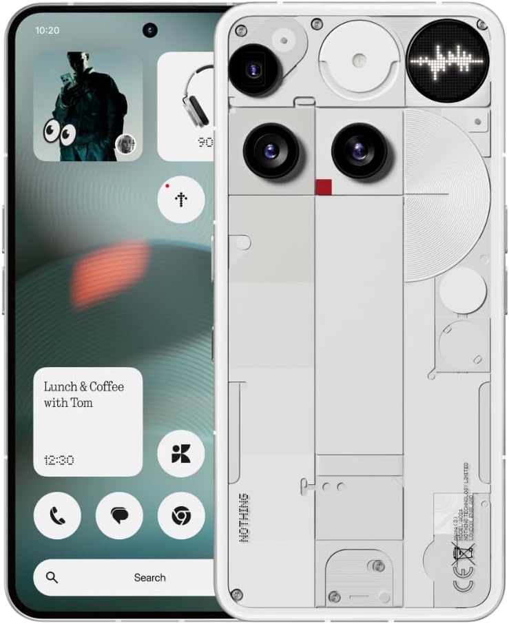 Nothing Phone (3) – Handy mit 50 MP Triple-Kamera 24h Silizium-Kohlenstoff Akku 667 120Hz AMOLED Display Glyph Matrix 12GB + 256GB – Weiß