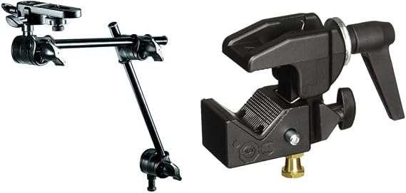 Manfrotto 196B-2 143BKT 2-Section Single Articulated Arm with Camera Bracket (Black) & 035RL Super Clamp with 2908 Standard Stud - Replaces 2900 - Black