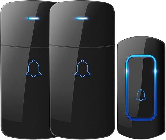 AVANTEK Wireless Doorbell D-3C, 1300 ft Long Range Door Chime Kit, 52 Melodies, Up to 115dB Volume and LED Flash with 2 Plug-In Receivers & 1 Push Button, Black