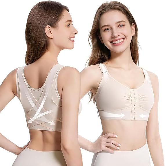 Fit Geno Posture Bra for Women: Wireless Front Closure Posture Corrector Bra Beige