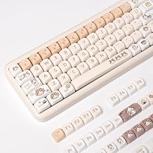 MOA Profile PBT Keycaps, 144 Keys Minimalist White Round Keycap Set, Cute Dye-Sublimation Custom Keyboard Key Cap for 61/64/68/84/87/100/104/108 Cherry MX Mechanical Keyboards