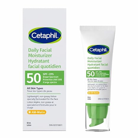 Cetaphil Daily Facial Moisturizer with sunscreen SPF 50+, 1.7 oz