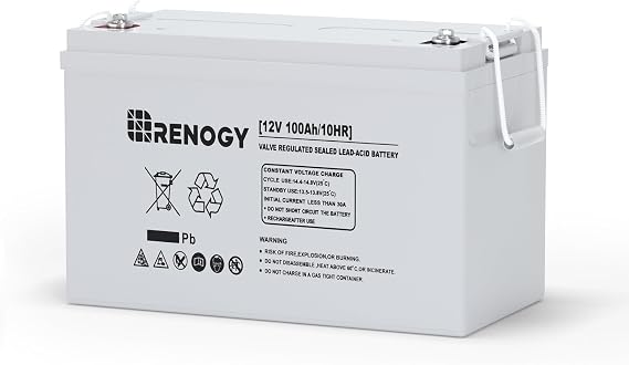 Renogy 12 Volt 100Ah Deep Cycle AGM Battery, 3% Self-Discharge Rate, 1100A Max Discharge Current, Maintenance-Free, Appliances for RV, Trolling Motor, Marine, and Off-Grid