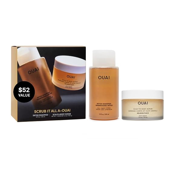 OUAI Hair Care Set - Clarifying Shampoo & Exfoliating Scalp Scrub (2 Count)
