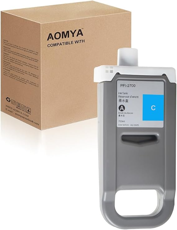 Aomya PFI-2700 Ink Cartridge Pigment Ink Tank Compatible PFI2700CY PFI2700 for PRO-2600 PRO-4600 PRO-6600 GP-2000 GP-4000 GP-4600S GP-6600s Printers(700ML Cyan)