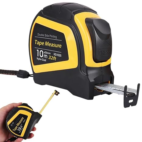 32-Ft Tape Measure with Fraction Marketing, Retractable, Manual-Locking Blade