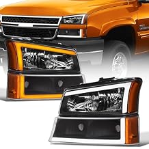 Stehlen 642167827092 Compatible With 2003-2006 Chevy Silverado / 2007 Classic / 2002-2006 Avalanche Switchback Sequential LED Strip Bar Headlights With Signal Bumper Lights Amber 4 Pieces v2 - Black